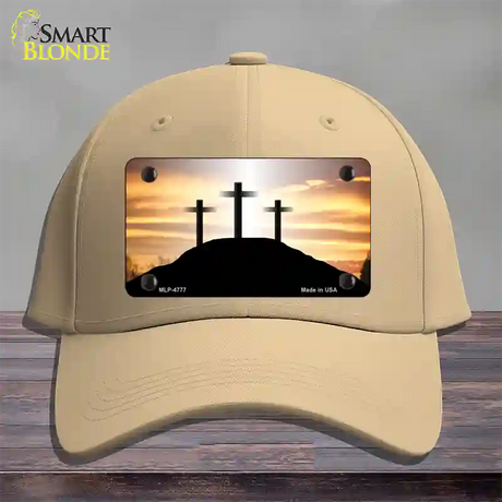 Three Crosses Sunset Novelty License Plate Hat Cotton / Khaki