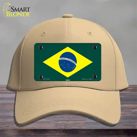 Brazil Flag Novelty License Plate Hat Cotton / Khaki