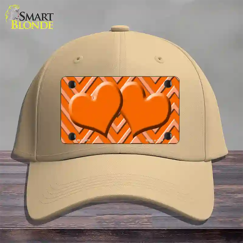 Orange Light Orange Heart Large Chevron Novelty License Plate Hat Cotton / Khaki