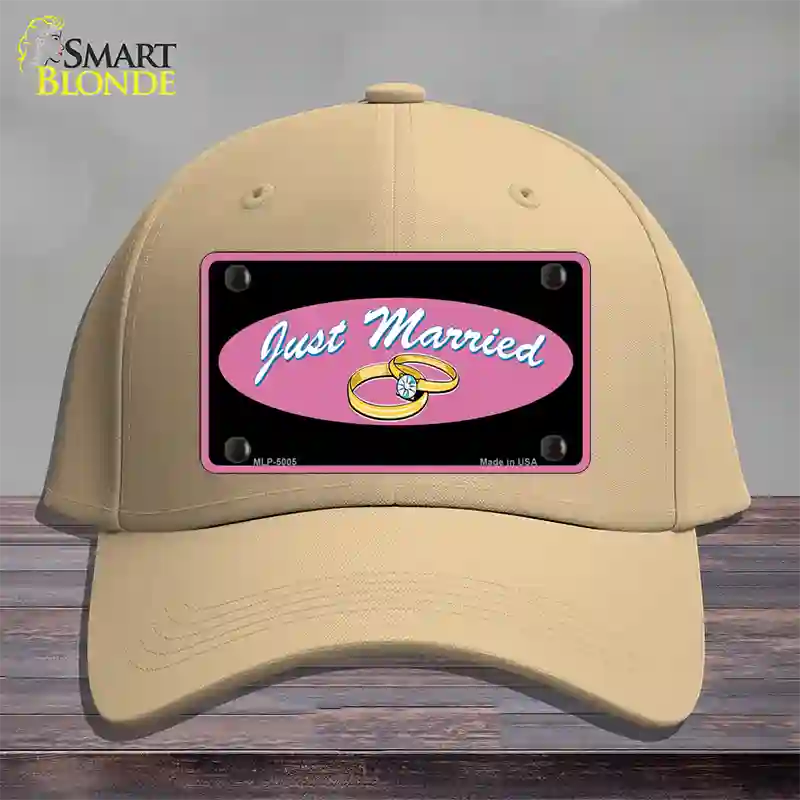 Just Married Novelty License Plate Hat Cotton / Khaki