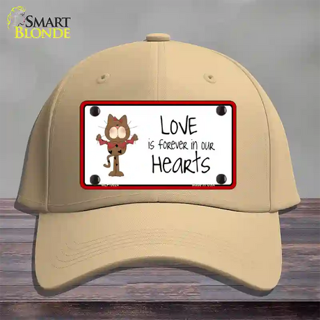 Love In Our Hearts Cat Novelty License Plate Hat Cotton / Khaki