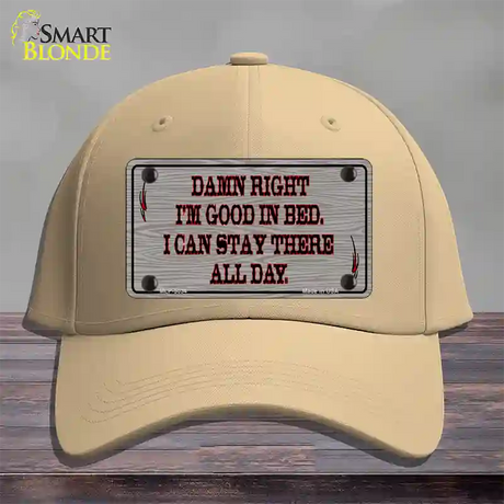 Im Good In Bed Novelty License Plate Hat Cotton / Khaki