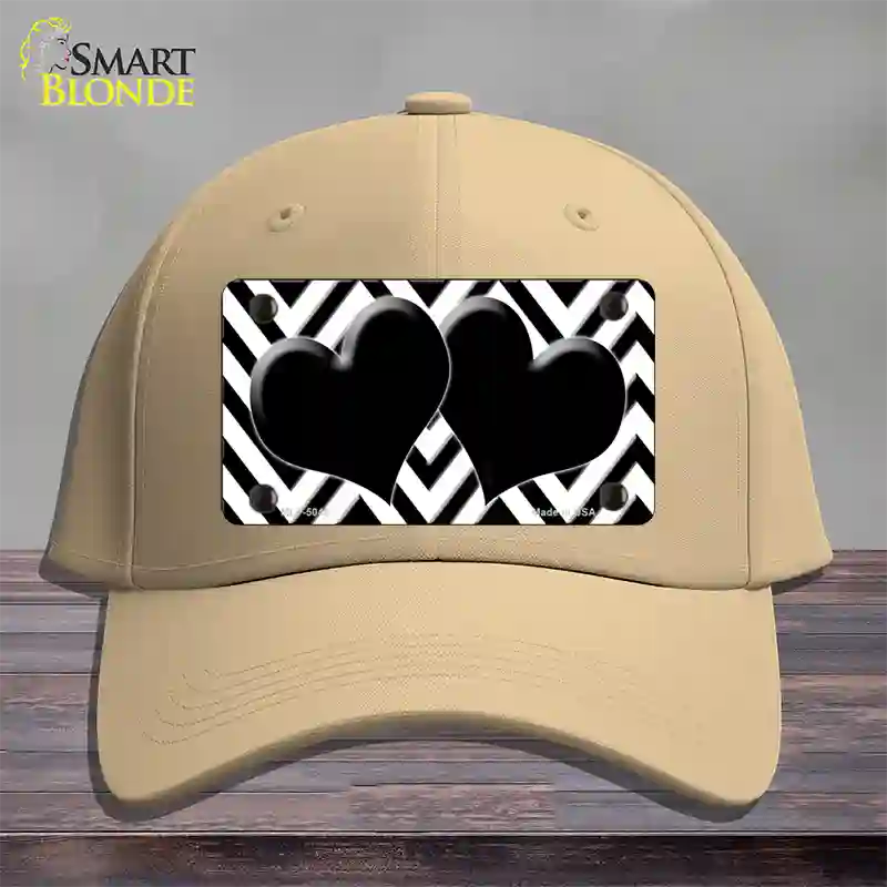 White Black Chevon Hearts Novelty License Plate Hat Cotton / Khaki