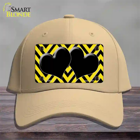 Yellow Black Chevon Hearts Novelty License Plate Hat Cotton / Khaki