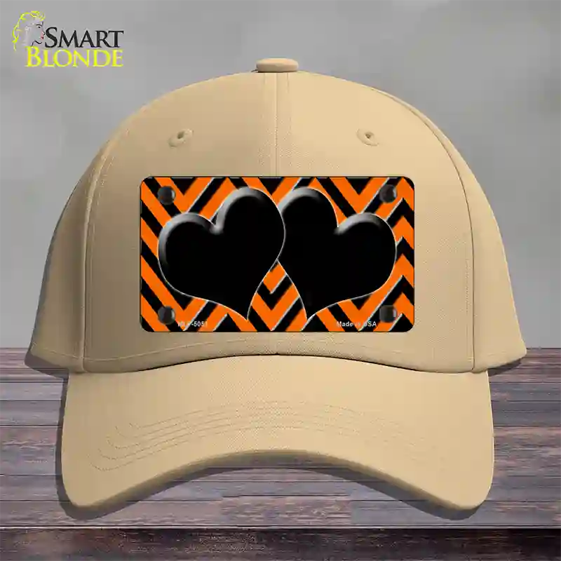 Orange Black Chevon Hearts Novelty License Plate Hat Cotton / Khaki