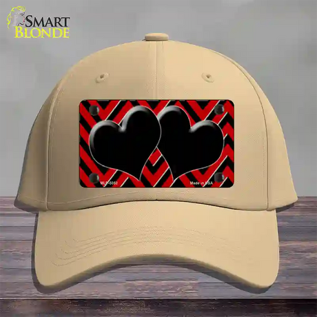 Red Black Chevon Hearts Novelty License Plate Hat Cotton / Khaki