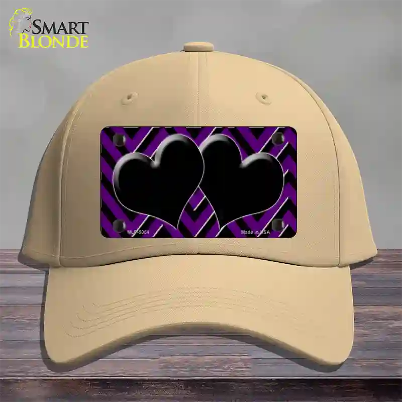 Purple Black Chevon Hearts Novelty License Plate Hat Cotton / Khaki