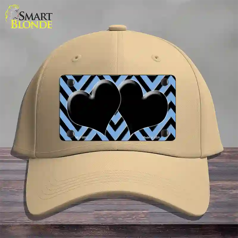 Light Blue Black Chevon Hearts Novelty License Plate Hat Cotton / Khaki