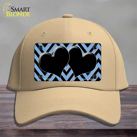 Light Blue Black Chevon Hearts Novelty License Plate Hat Cotton / Khaki