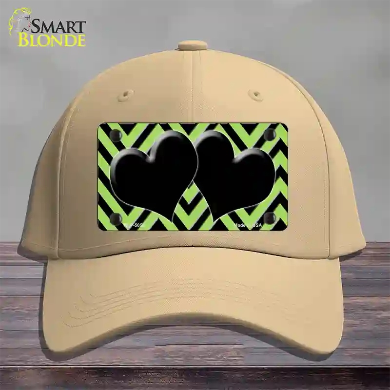 Lime Green Black Chevon Hearts Novelty License Plate Hat Cotton / Khaki