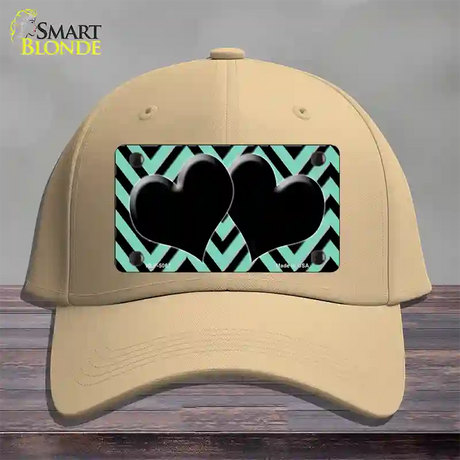 Mint Black Chevon Hearts Novelty License Plate Hat Cotton / Khaki