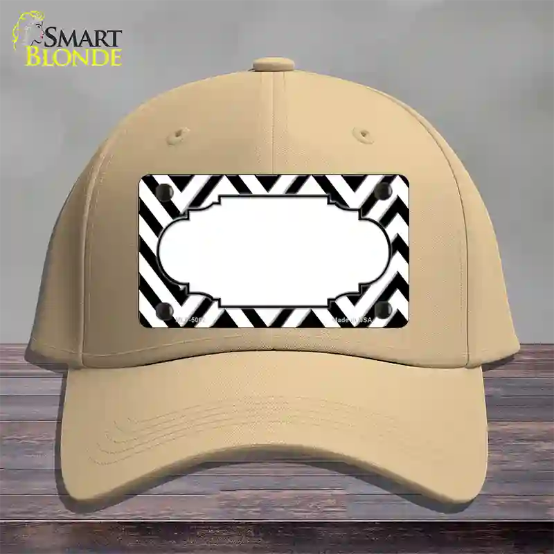 White Black Chevron Scallop Novelty License Plate Hat Cotton / Khaki