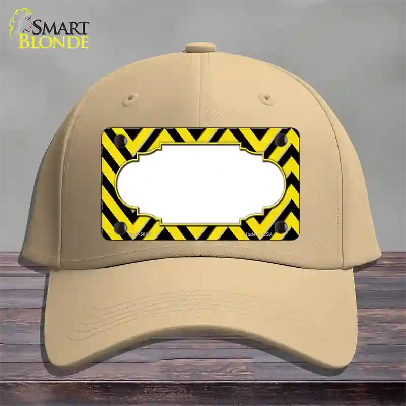 Yellow Black Chevron Scallop Novelty License Plate Hat Cotton / Khaki