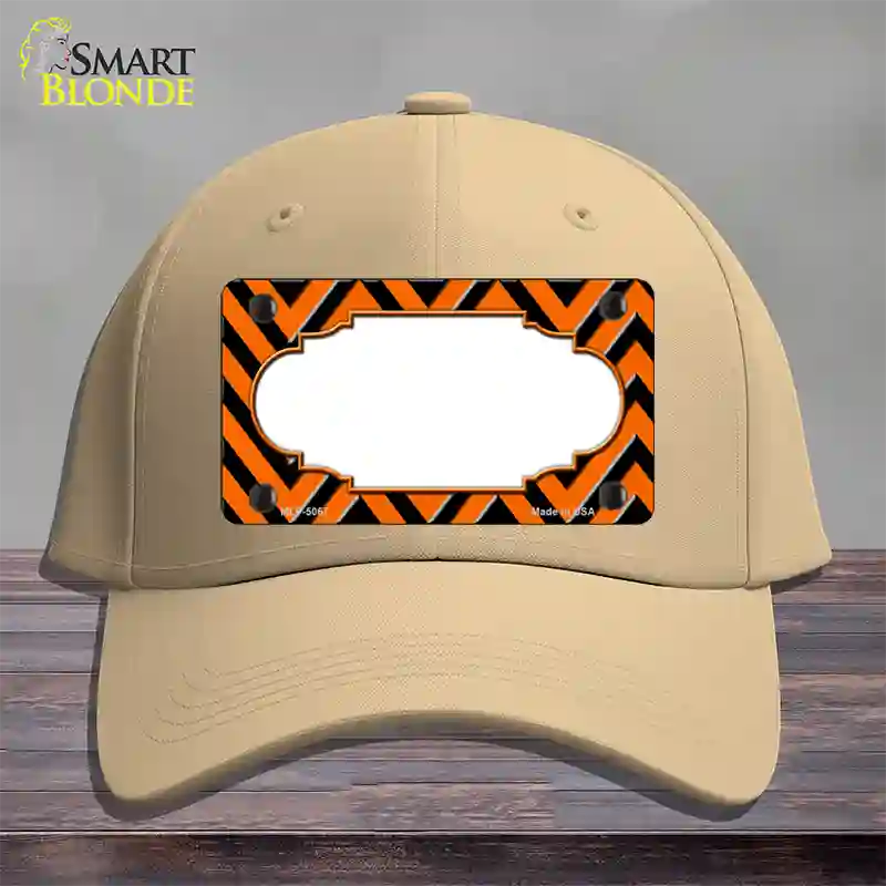 Orange Black Chevron Scallop Novelty License Plate Hat Cotton / Khaki