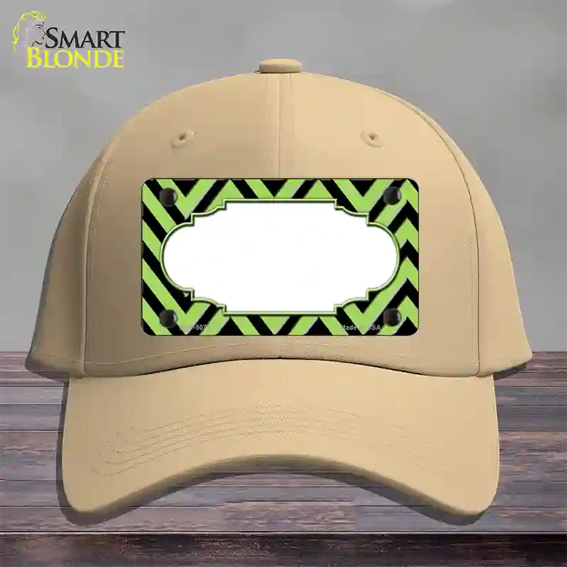 Lime Green Black Chevron Scallop Novelty License Plate Hat Cotton / Khaki