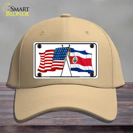 United States Costa Rica Crossed Flags Novelty License Plate Hat Sign Cotton / Khaki