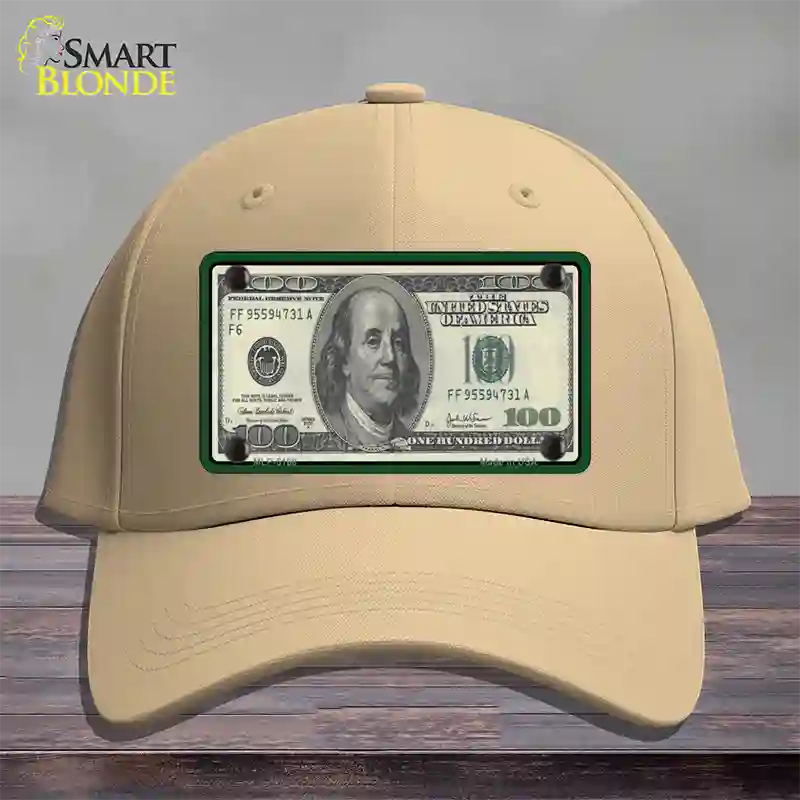 $100 Bill Novelty License Plate Hat Cotton / Khaki