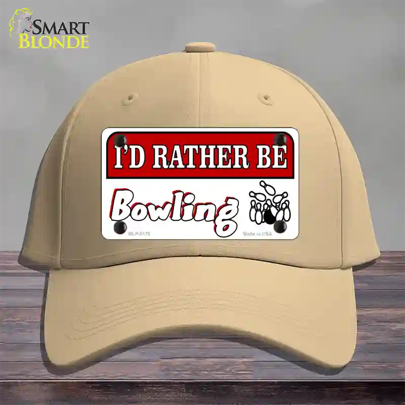 Rather Be Bowling Novelty License Plate Hat Cotton / Khaki