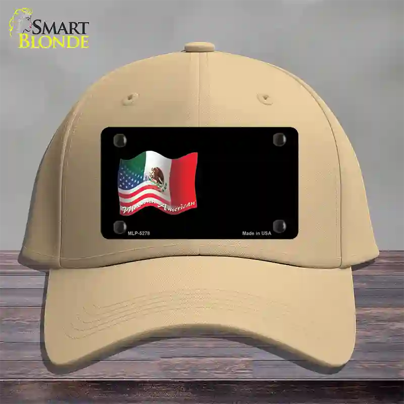 Mexican American Flag Offset Novelty License Plate Hat Cotton / Khaki