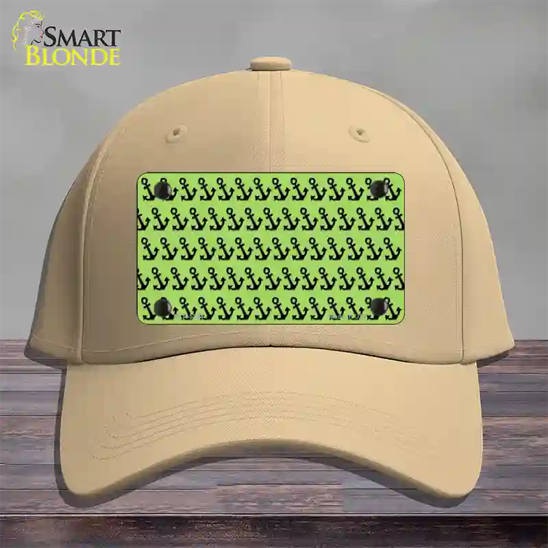 Lime Green Black Anchor Novelty License Plate Hat Cotton / Khaki