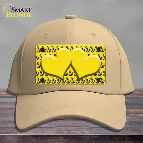 Yellow Black Anchor Yellow Heart Center Novelty License Plate Hat Cotton / Khaki