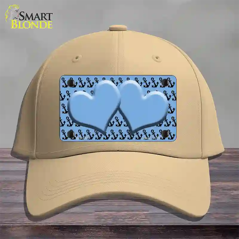 Light Blue Black Anchor Light Blue Heart Center Novelty License Plate Hat Cotton / Khaki