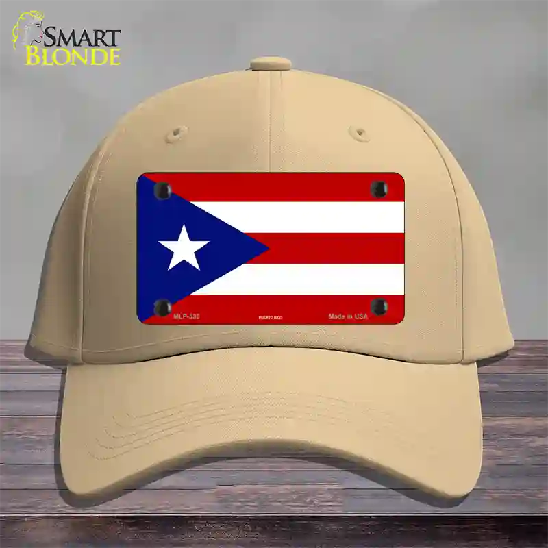 Puerto Rico Flag Novelty License Plate Hat Cotton / Khaki