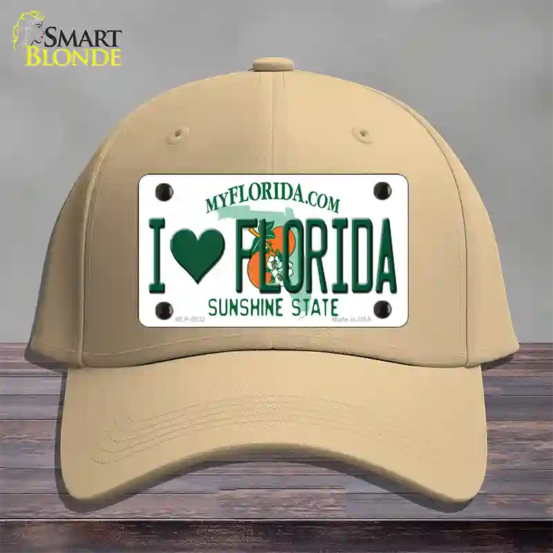 I Love Florida Novelty License Plate Hat Cotton / Khaki