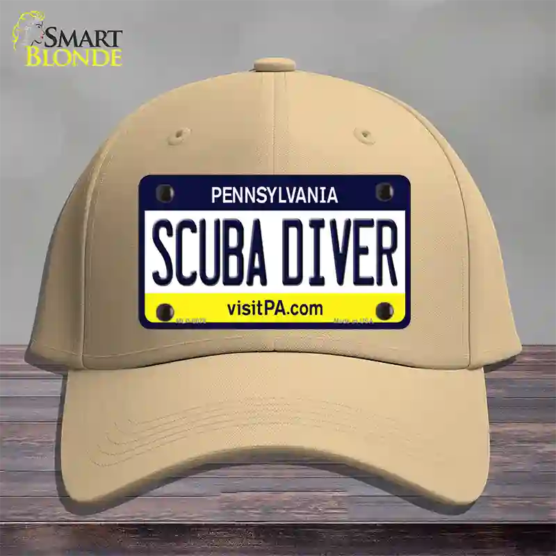 Scuba Diver Pennsylvania State Novelty License Plate Hat Cotton / Khaki