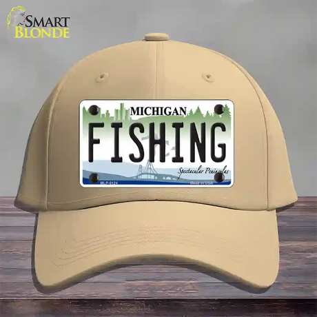 Fishing Michigan Novelty License Plate Hat Cotton / Khaki