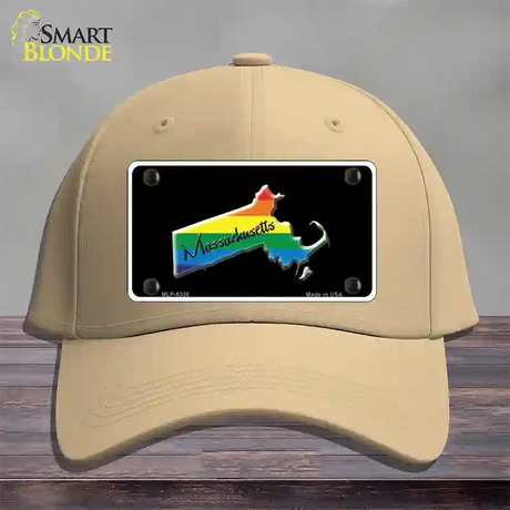 Massachusetts Rainbow Novelty License Plate Hat Cotton / Khaki