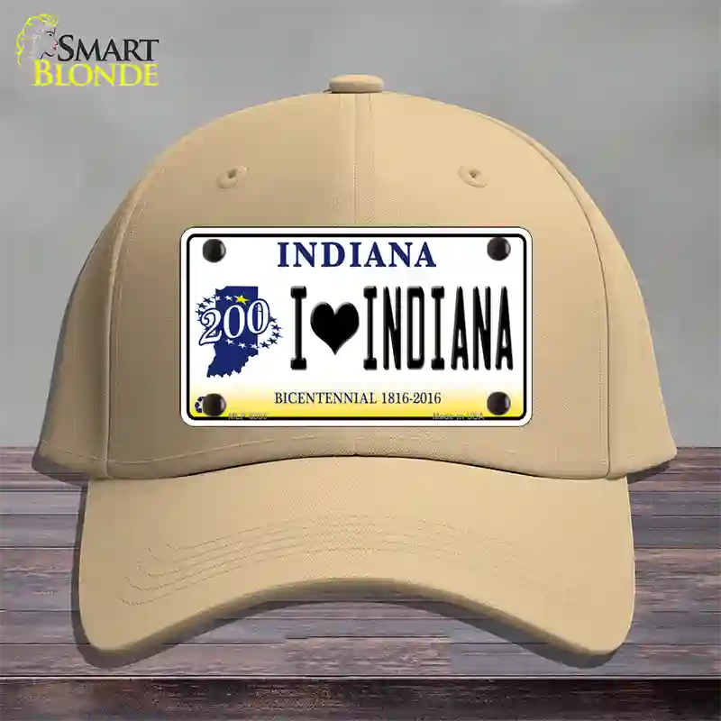 I Love Indiana Novelty License Plate Hat Cotton / Khaki