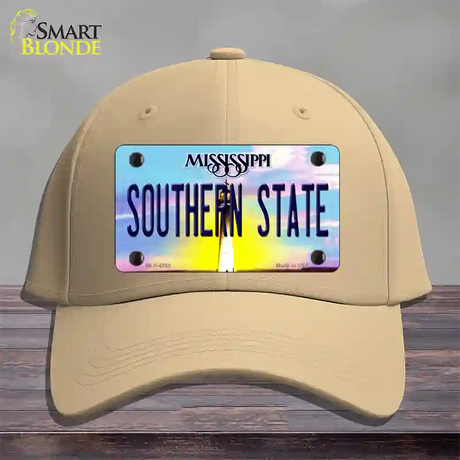 Southern State Mississippi Novelty License Plate Hat Cotton / Khaki