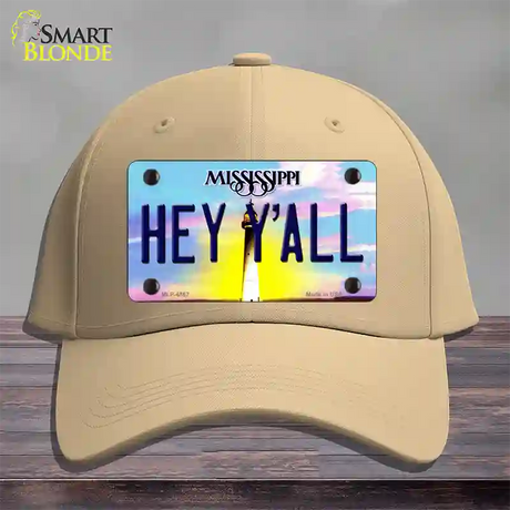 Hey YAll Mississippi Novelty License Plate Hat Cotton / Khaki