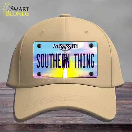 Southern Thing Mississippi Novelty License Plate Hat Cotton / Khaki