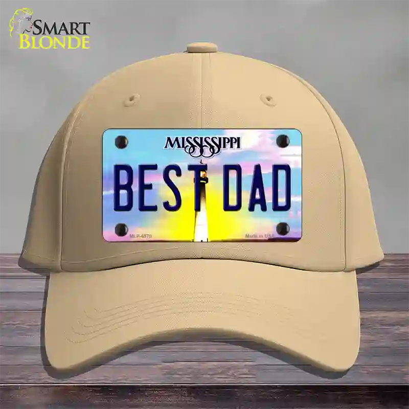 Best Dad Mississippi Novelty License Plate Hat Cotton / Khaki