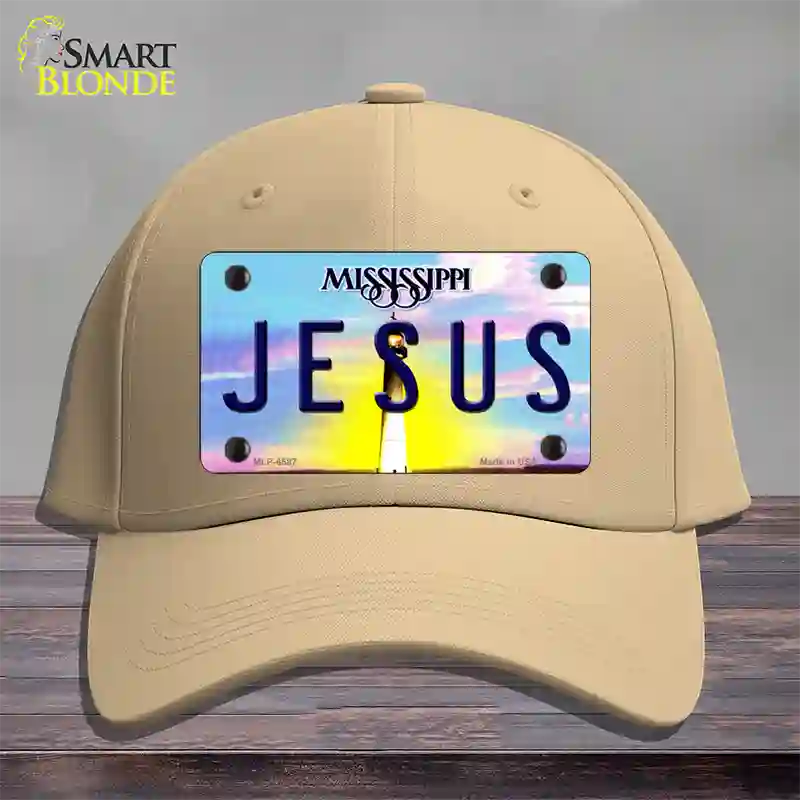 Jesus Mississippi Novelty License Plate Hat Cotton / Khaki