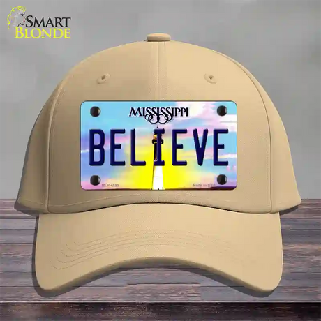 Believe Mississippi Novelty License Plate Hat Cotton / Khaki