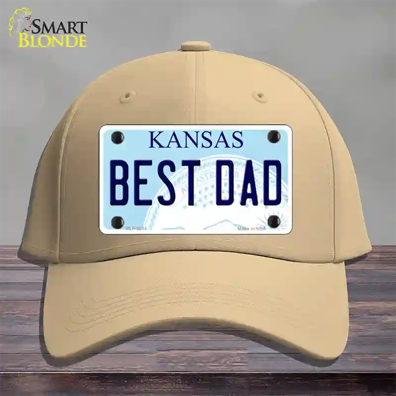 Best Dad Kansas Novelty License Plate Hat Cotton / Khaki