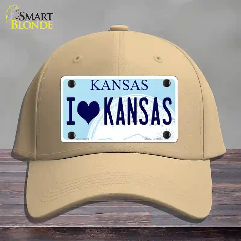 I Love Kansas Novelty License Plate Hat Cotton / Khaki