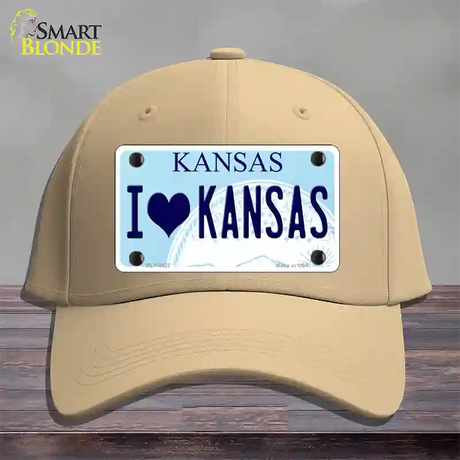 I Love Kansas Novelty License Plate Hat Cotton / Khaki