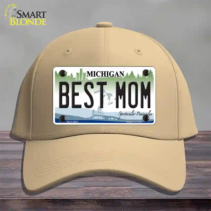 Best Mom Michigan Novelty License Plate Hat Cotton / Khaki