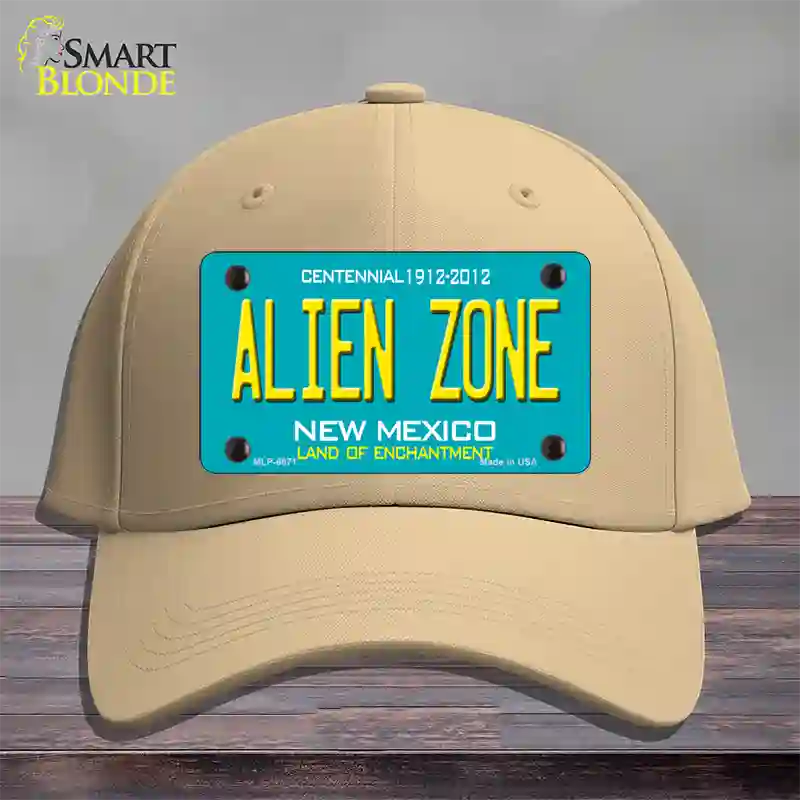 Alien Zone New Mexico State Novelty License Plate Hat Cotton / Khaki