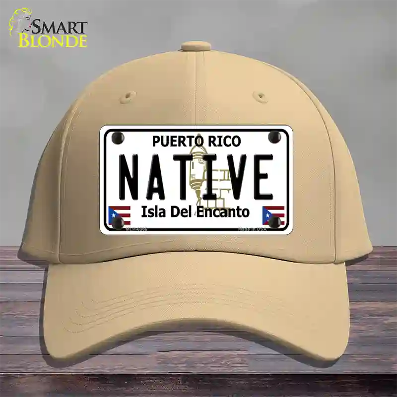 Native Puerto Rico Novelty License Plate Hat Cotton / Khaki