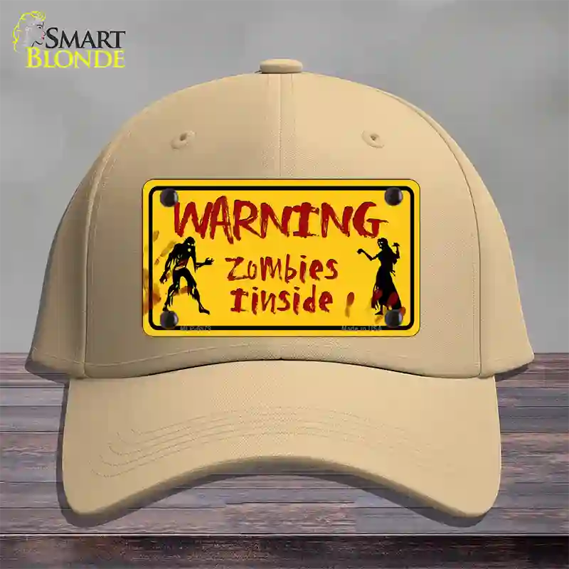 Warning Zombies Inside Novelty License Plate Hat Cotton / Khaki