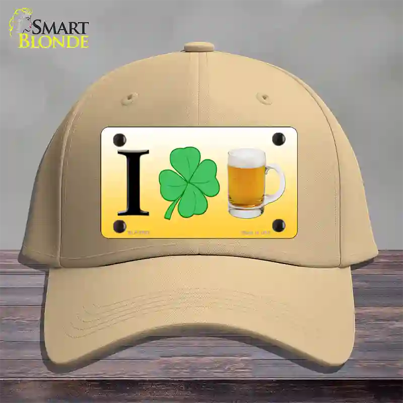 I Shamrock Beer Novelty License Plate Hat Cotton / Khaki