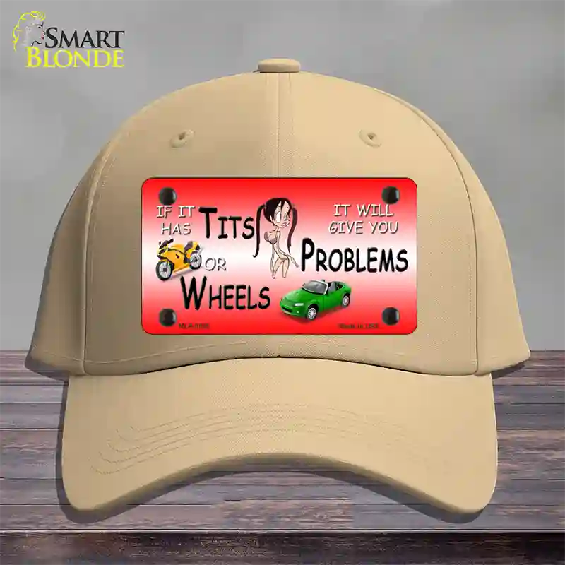 Tits Or Wheels Red Novelty License Plate Hat Cotton / Khaki