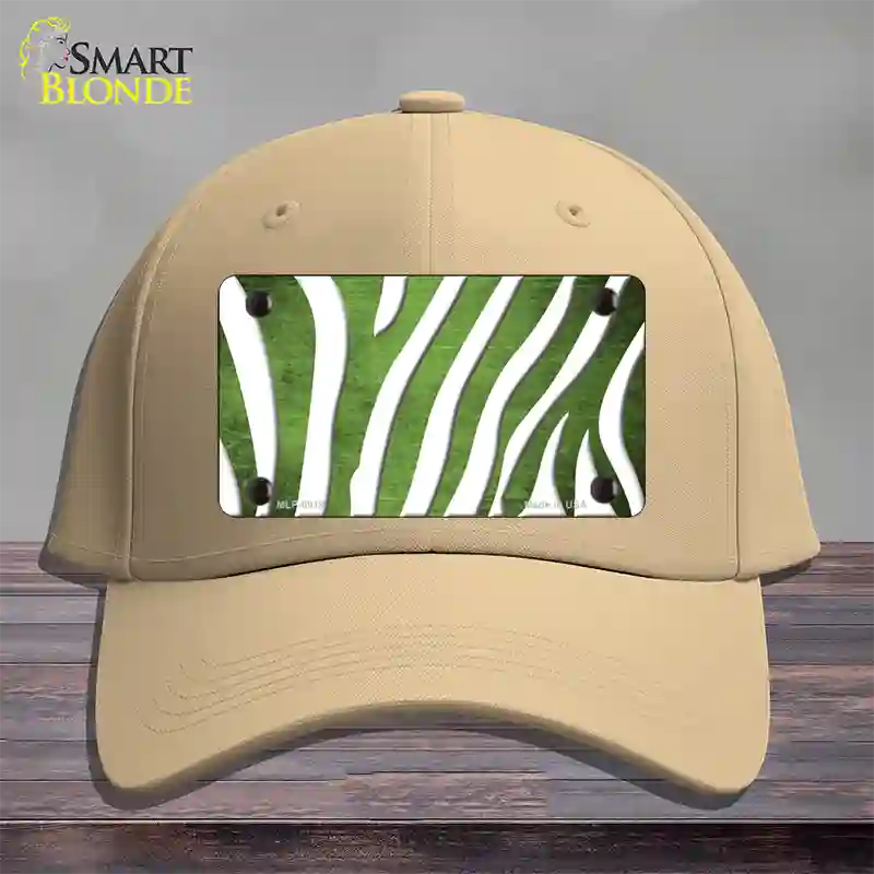 Lime Green White Zebra Oil Rubbed Novelty License Plate Hat Cotton / Khaki