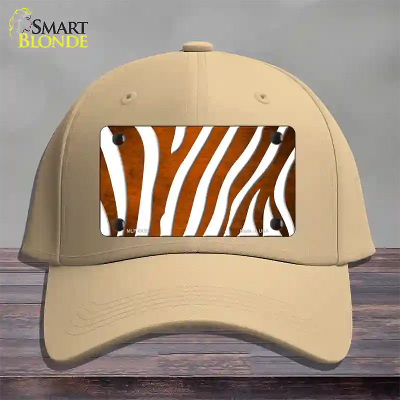 Orange White Zebra Oil Rubbed Novelty License Plate Hat Cotton / Khaki