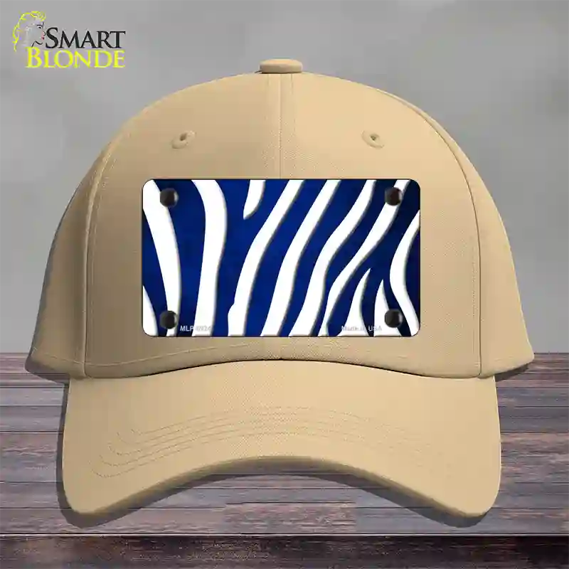 Blue White Zebra Oil Rubbed Novelty License Plate Hat Cotton / Khaki